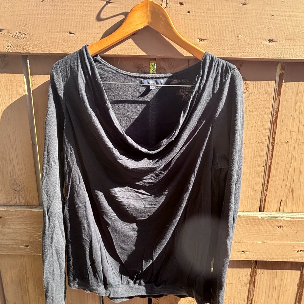 GAP Mixed Media Black Long-Sleeve Cowl Neck Top - Great Condition